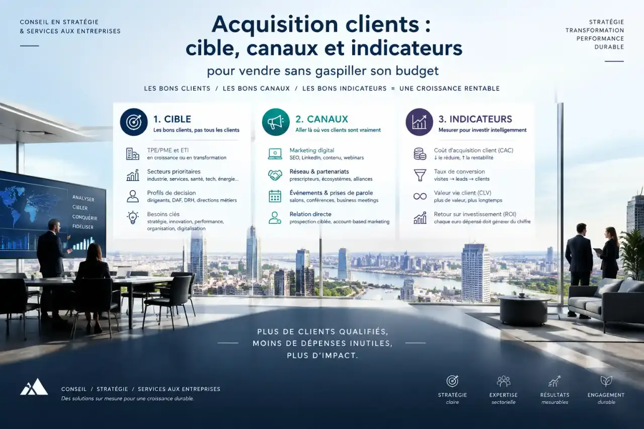 Acquisition clients : cible, canaux et indicateurs pour vendre sans gaspiller son budget